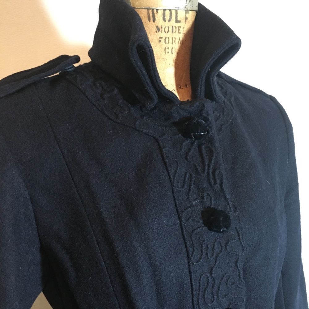 Lisa Ho Navy Embellished Wool Trench